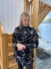 Black Swirl Collared Knit Daphne