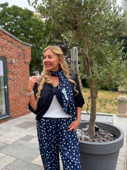 Navy Polka Dot Scarf Wrap Trousers Bonnie