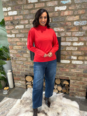 Red Button Detail Roll Neck Eliza
