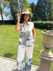 Mocha Floral Brushed Pattern Trouser Set Ariel