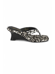 Black Leopard Toe Post Heels