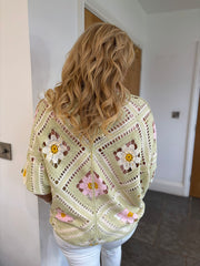 Sage Floral Diamond Knit Cardi Iris