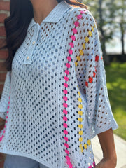 Blue Crochet Collared Knit Bonnie