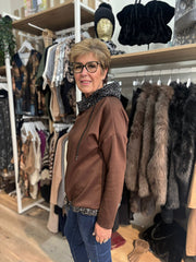 Chocolate Textured Trim Sweat Top Iris