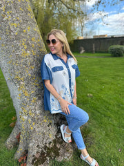 Denim Contrast Embroidered Shirt Zena
