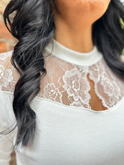 White Lace Ribbed Top Francesca