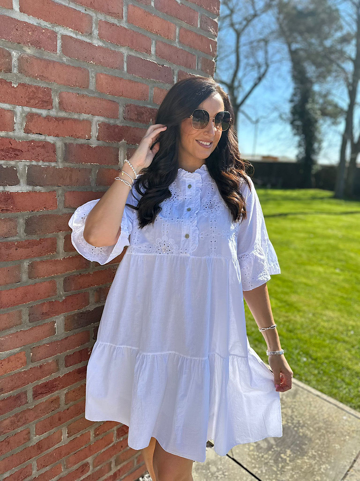 White Embroidered Ruffle Dress Taylor White Embroidered Ruffle Dress Taylor