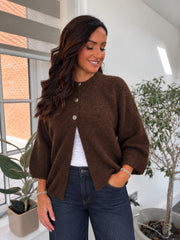 Chocolate Reverse Button Knit Cardi Larissa