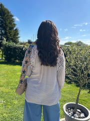 Stone Crochet Shoulder Detail Top Wrenley