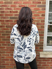 Navy Floral Leaf Sweat Top India