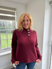 Wine Diamante Button High Neck Frankie