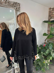 Black Sequin Dipped Hem Sweat Top Lola