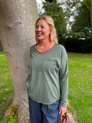 Khaki Stud Pocket Top Serena