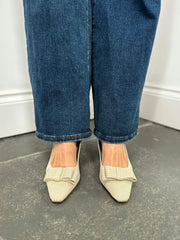 Stone Block Heel Bow Shoes
