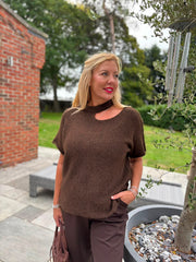 Chocolate Asymmetric Off Shoulder Knit Cora