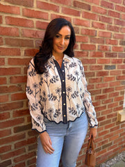 Navy Floral Embroidered Blouse Talia