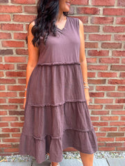 Chocolate Bubble Cotton Fringed Tier Dress Amanda