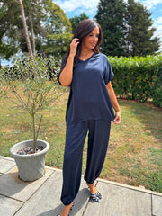 Navy Shimmer Cuffed Trousers Aubrey