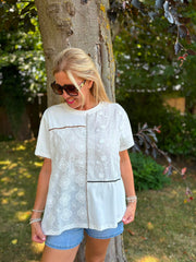 White Embroidered Panel Top Tiffany