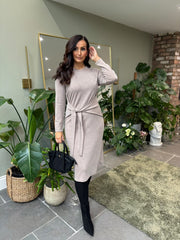 Mocha Tie Waist Knit Dress Flora