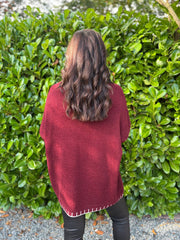 Wine Blanket Stitch V Neck Jumper Jenny