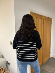 Black Scalloped Edge Striped Cardi Clara