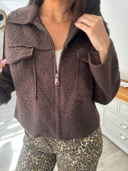 Chocolate Boucle Zip Jacket Estella