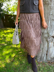 Chocolate Fringed Maxi Skirt