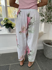 White Brushed Floral Trousers Alexis
