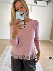 Pink Long Sleeve Fringed Knit Amara