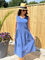 Navy Flower Detail Dress Faith