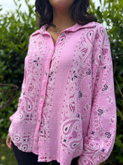 Candy Pink Paisley Bubble Cotton Shirt Alina