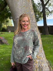 Khaki Crochet Hem Floral Top Ellis