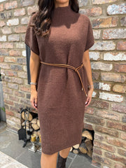 Chocolate Belted Knit Dress Veronica