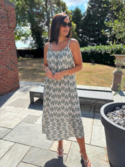 Khaki Patterned Bubble Cotton Dress Athena