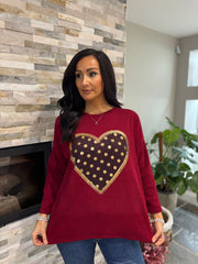 Wine Metallic Heart Ribbed Sweatshirt Brooke