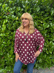 Wine Polka Dot Zip Top Poppy