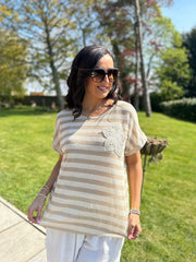 Stone Crochet Floral Striped Top Gemma