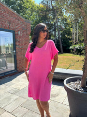 Lipstick Pink Fine Knit Dress Orla
