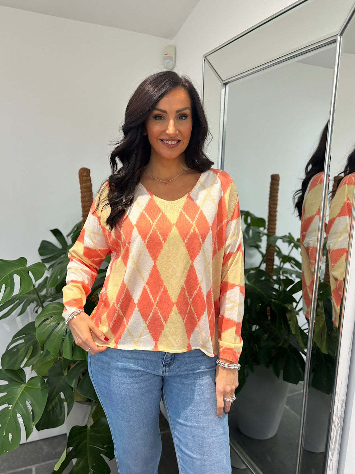 Orange Argyle Knit Top Georgia – Tillett's