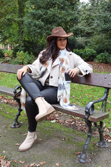 Stone Double-Breasted Short Coat