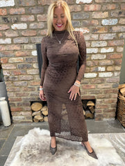 Chocolate Polka Dot Mesh Dress Joanna