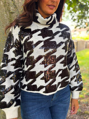 Winter White Dogtooth High Neck Knit Lainey