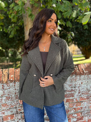 Khaki Boucle Buttoned Coat Isla