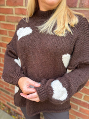Chocolate & White Chunky Heart Knit Toni