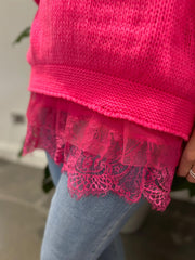 Neon Pink Two Piece V Neck Knit Eileen