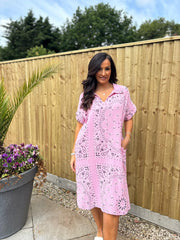 Candy Pink Bubble Cotton Paisley Shirt Dress Jane