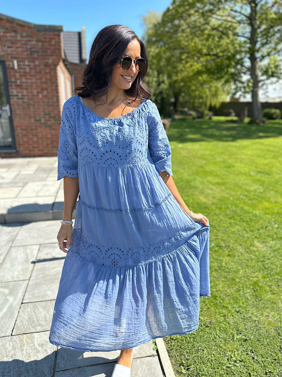 Denim Broderie Bardot Dress Orla – Tillett's