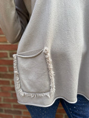 Mocha Fringed Pocket Knit Ruth