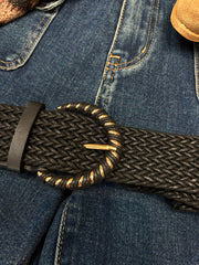 Black Weave Gold Buckle Belt